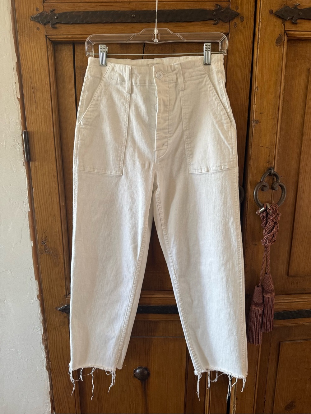 Mother The Private Ankle Fray Jeans White High Rise Patch Pocket Size 25 - Picture 2 of 14